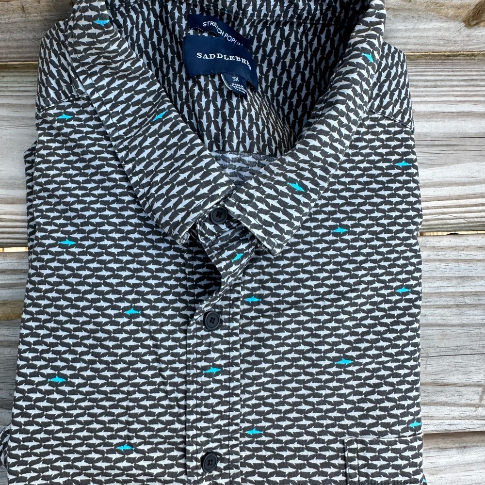 Saddlebred Men's Black and Blue Patterned Shirt
